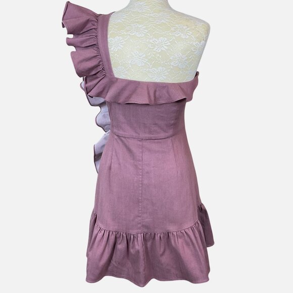 Alexis Adela Deep Lilac One-Shoulder Ruffle Mini Dress Size Medium NO BELT - Picture 7 of 11